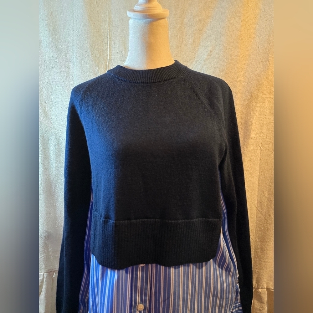 Tanya Taylor Navy Sweater with Blue Striped Detail - Picture 3 of 6
